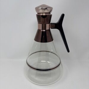 Vintage MCM Atomic 1960s Inland Glass Coffee Carafe Stripes Rose Bronze Copper